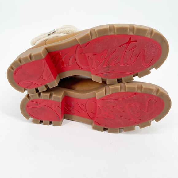 Christian Louboutin Tan Beige CL Chelsea Booty Lug Shearling Ankle Boots EU 39.5 - Picture 11 of 14